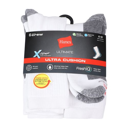 Pack de 6 pares de calcetines crew Hanes blancos color blocking para hombre