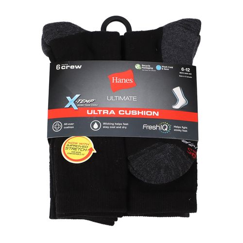 Pack de 6 pares de calcetines crew Hanes negros color blocking para hombre