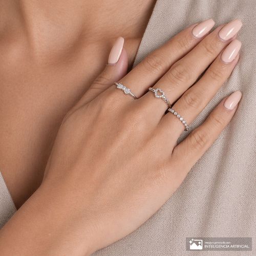 Set de 3 anillos de latón chapados en oro blanco 18k para mujer talla 7