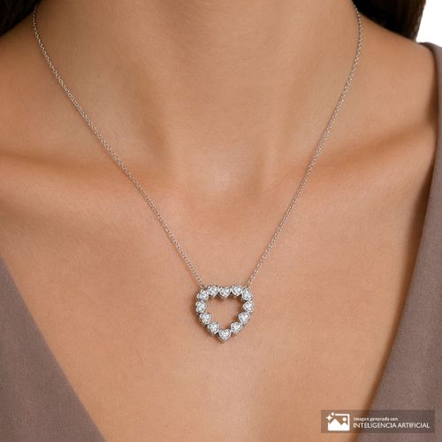 Collar de corazón de brass chapado en oro blanco 18k y diamantes simulados para mujer