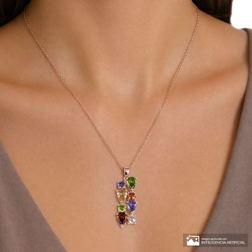 Cadena con dije de diamantes simulados multicolores de brass chapados en oro para mujer