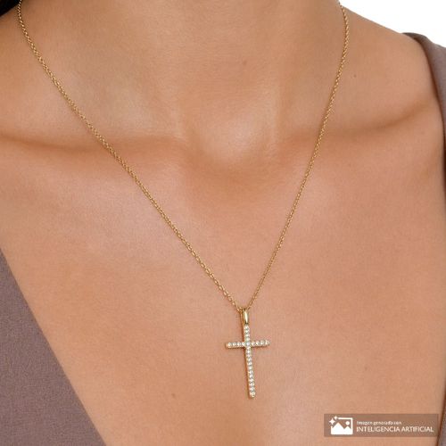Cadena con dije de diamantes simulados de brass chapado en oro 18k para mujer