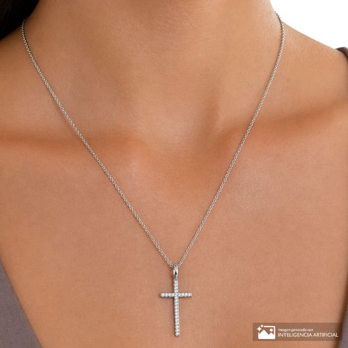 Cadena con dije de diamantes simulados de brass chapado en oro blanco 18k para mujer