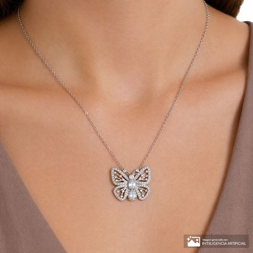 Collar de mariposa de brass chapado en oro blanco 1 mm-46 cm para mujer