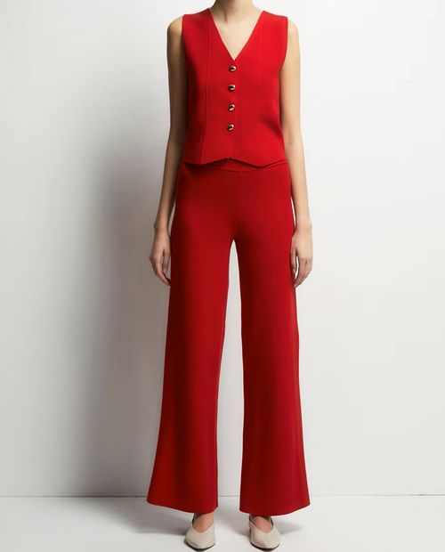 Pantalón Sfera pull on rojo sólido para mujer