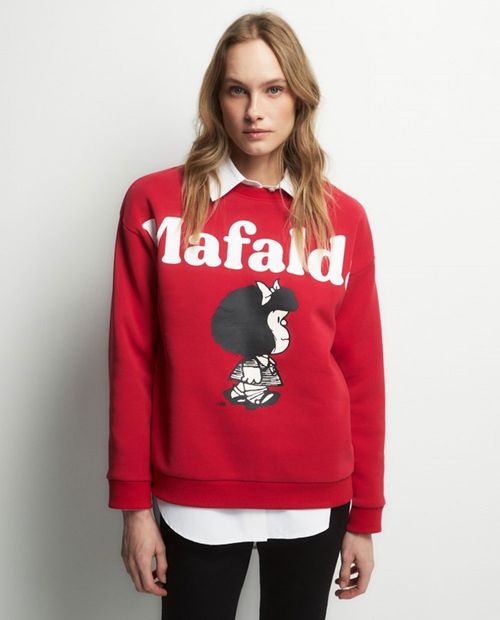 Suéter Sfera rojo con estampado de Mafalda para mujer