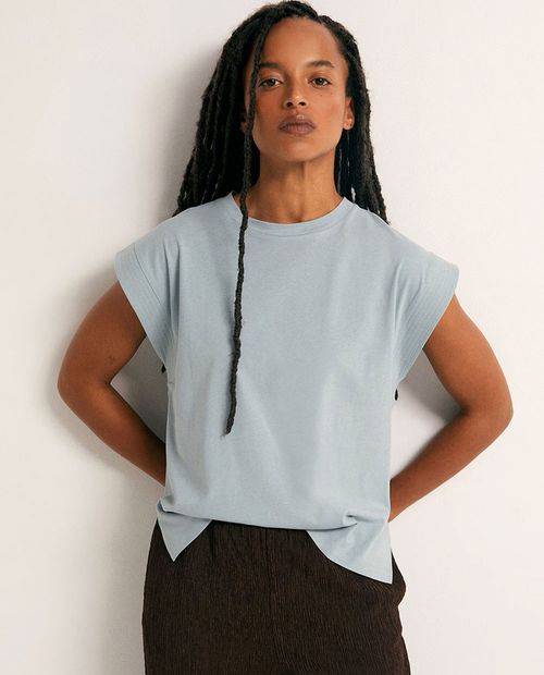Camiseta Sfera casual celeste manga corta para mujer