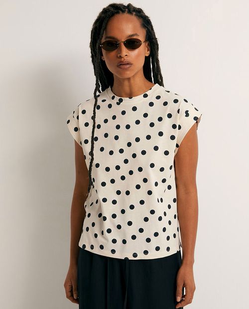 Camiseta Sfera blanca estampado de lunares para mujer
