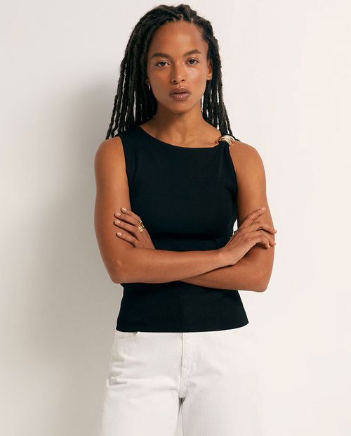 Blusa Sfera negra sólida para mujer