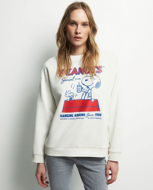 Suéter Sfera blanco con estampado de Snoopy Peanuts para mujer