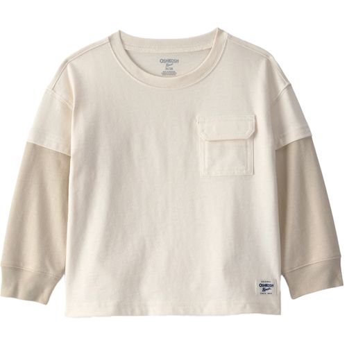 Camisa beige con bolsillo frontal y manga larga para niño