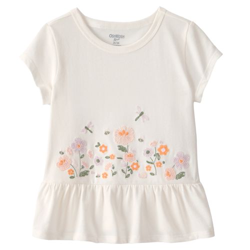 Blusa blanca con bordado floral para niña