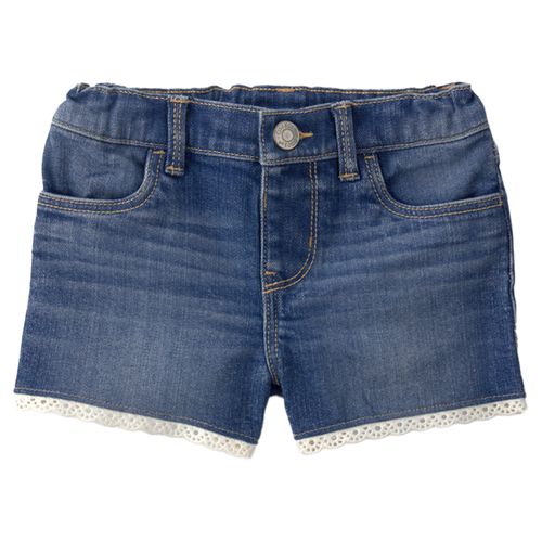 Short denim azul con encaje para niña
