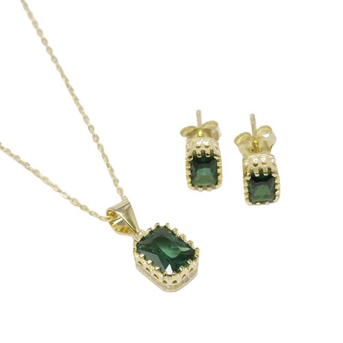Set de collar y aretes de plata con enchape de oro para mujer