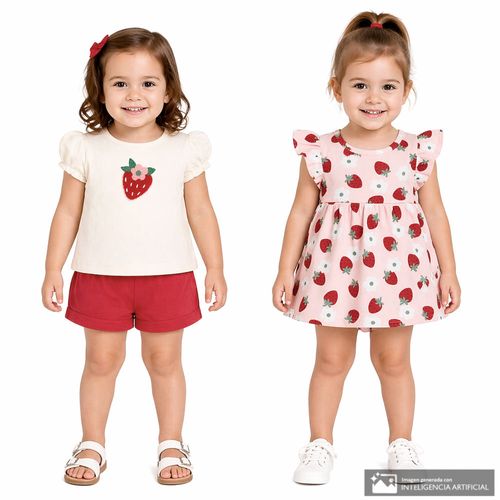 Conjunto de 4 piezas con estampado de fresas para bebé niña
