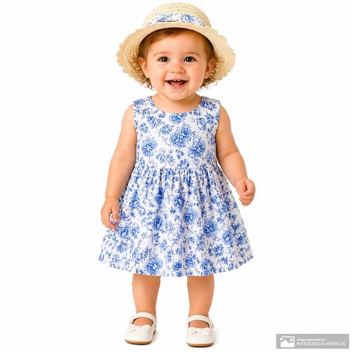 Vestido con estampado floral y sombrero para bebé niña