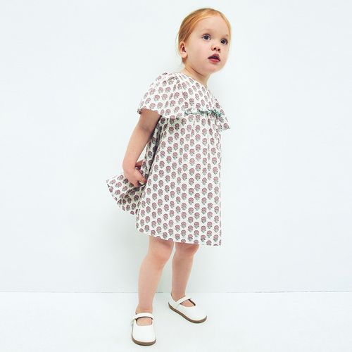 Vestido beige estampado floral para bebé niña