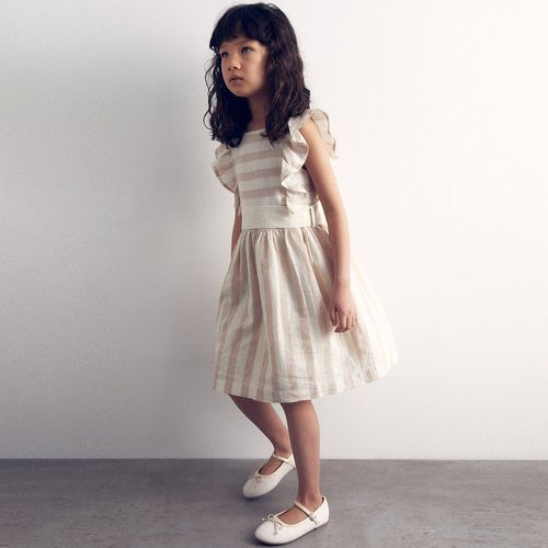 Vestido beige rayado para niña