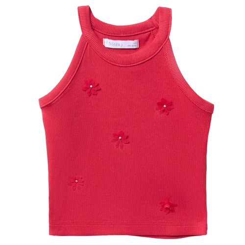 Camiseta roja con textura acanalada para niña