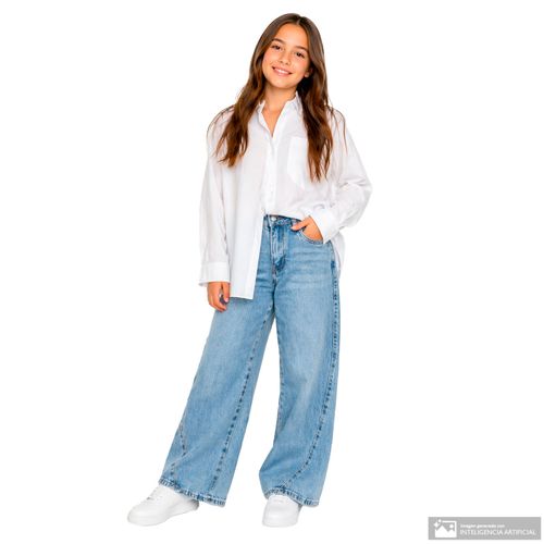 Jeans wide leg denim azul para niña
