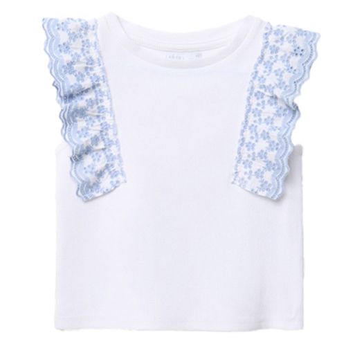 Camiseta blanca con olanes bordados para niña