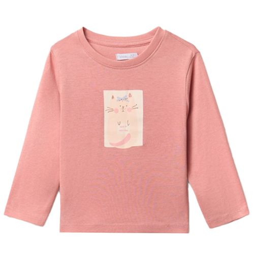 Camiseta rosada con estampado de gatito para bebé niña