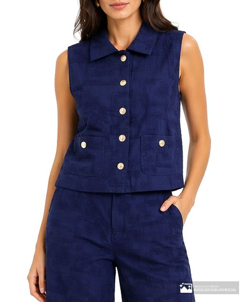 Blusa Sabrina vest azul denim bordada para mujer