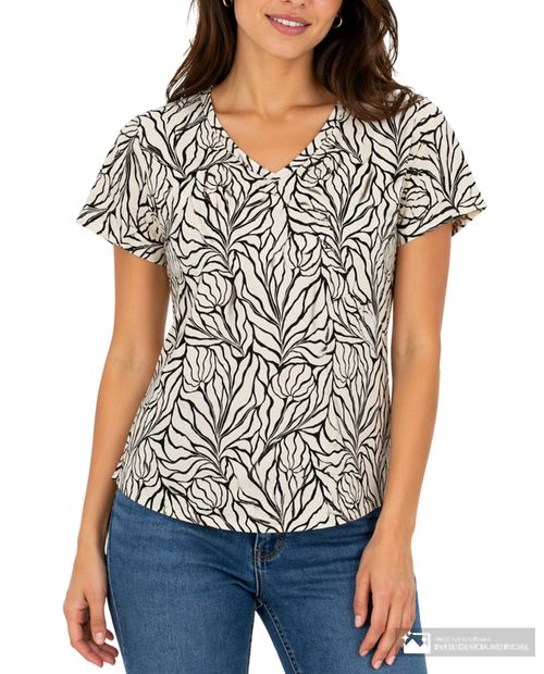Blusa Nicolle casual bicolor estampada manga corta para mujer