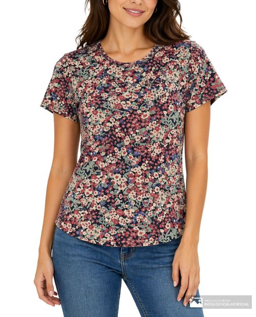 Camiseta Nicolle casual estampada floral manga corta para mujer