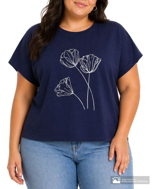 Camiseta Unexpected azul navy con estampado floral manga corta para mujer