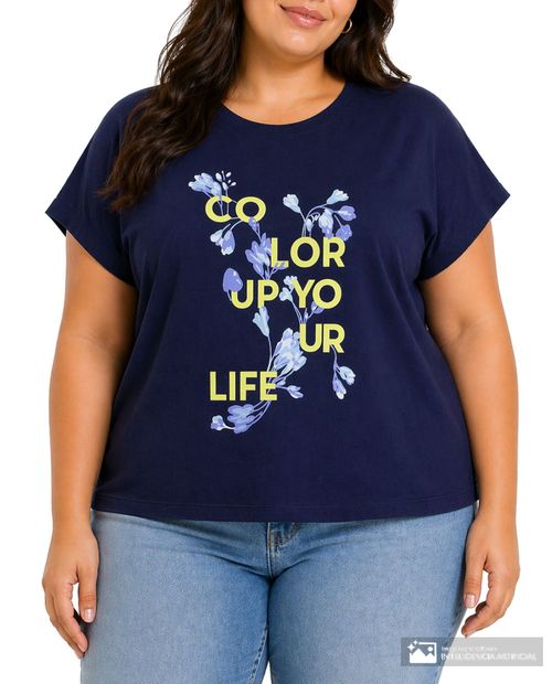 Camiseta Unexpected casual azul navy estampada para mujer