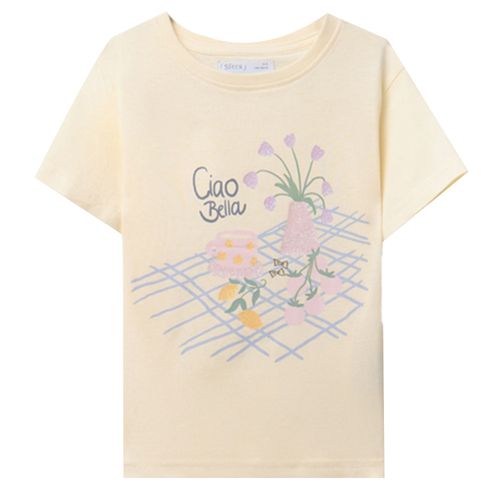 Camiseta amarillo con estampado picnic para niña