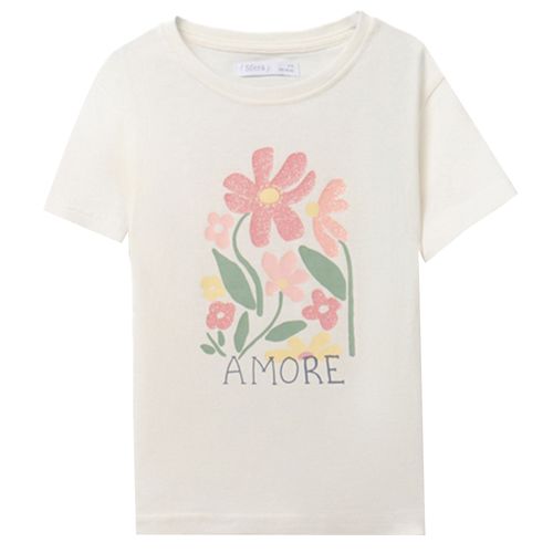 Camiseta ivory con estampado floral para niña