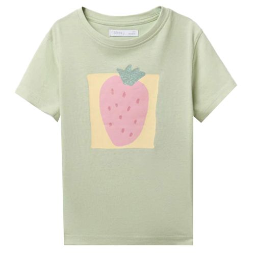 Camiseta verde con estampado de fresa para niña