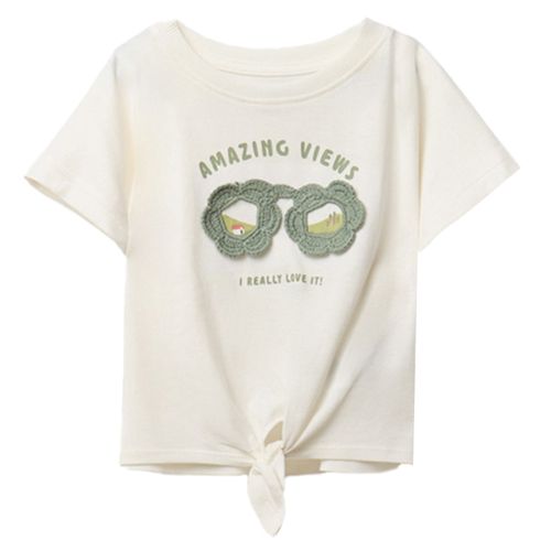 Camiseta ivory con crochet de gafas para niña