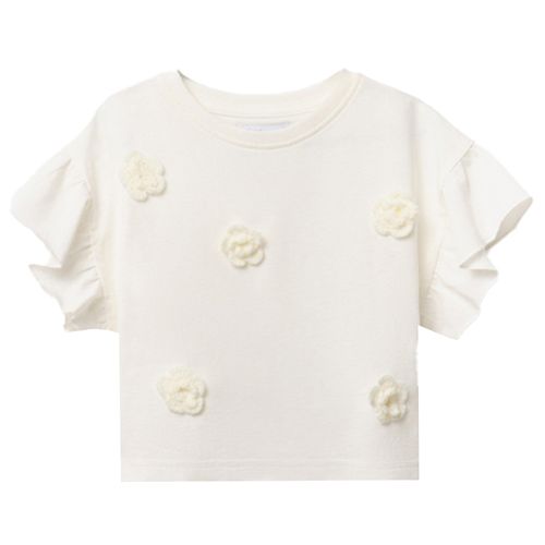 Camiseta ivory con flor en relieve para niña