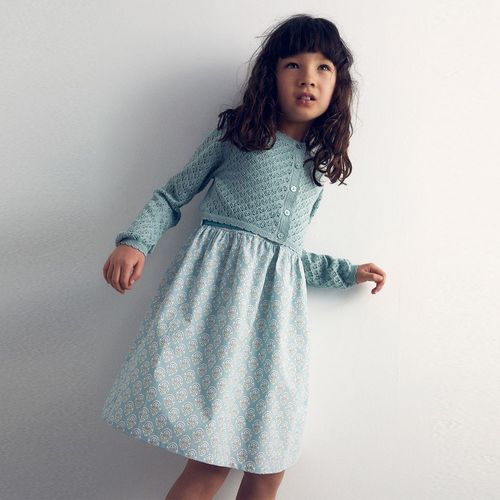 Chaqueta verde tejida calada para niña