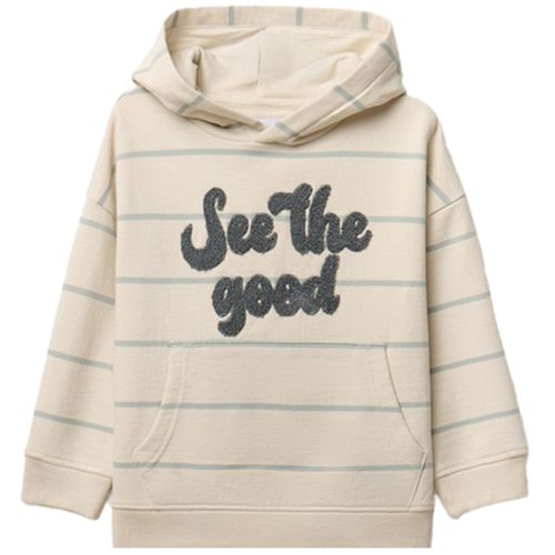 Sudadera beige rayada con capucha y estampado para niño