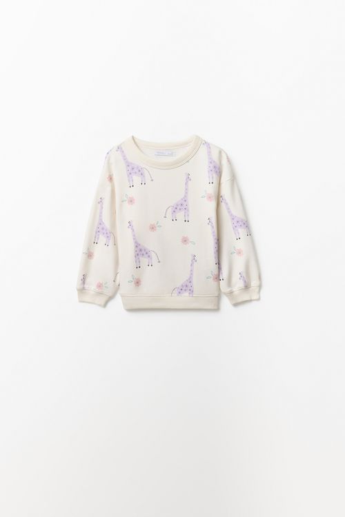 Sudadera blanca con estampado de jirafas para niña