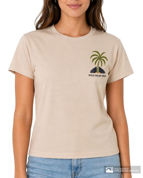 Camiseta Orange relaxed fit beige estampada para mujer