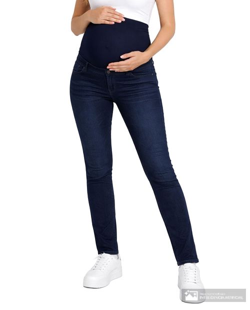 Jeans Sabrina maternal skinny azul oscuro denim para mujer