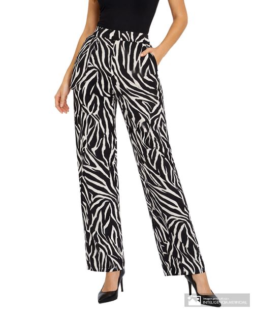Pantalón Nicolle straight bicolor estampado de cebra para mujer