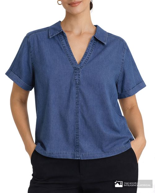 Blusa Nicolle camisera azul denim para mujer