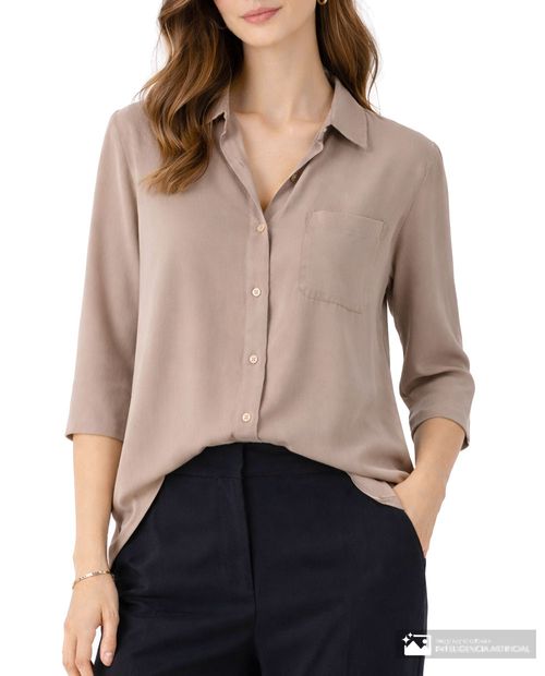 Blusa Nicolle camisera beige sólida para mujer