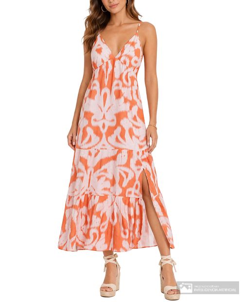Vestido Orange midi anaranjado estampado para mujer