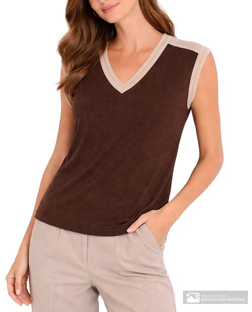 Blusa Nicolle café color blocking para mujer