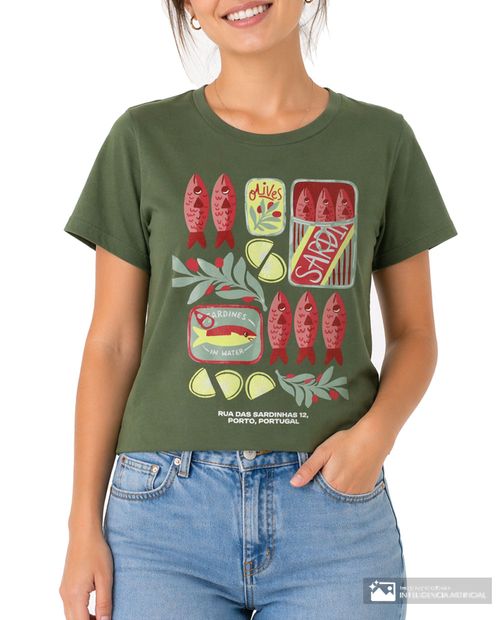 Camiseta Orange casual verde estampada manga corta para mujer
