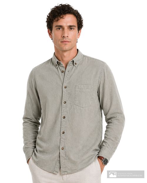 Camisa casual Unexpected regular fit verde acanalada para hombre