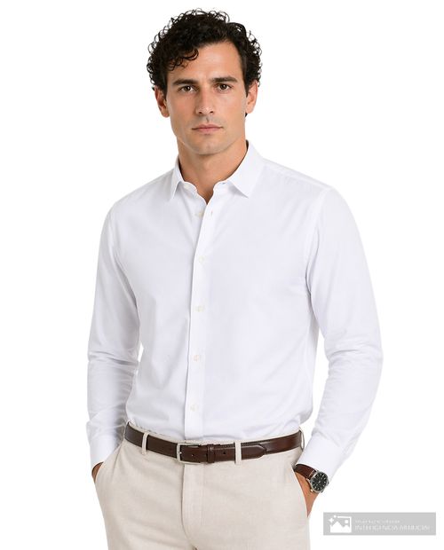 Camisa formal Oscar de la Renta slim fit blanca sólida para hombre