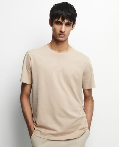 Camiseta Sfera regular fit beige sólida para hombre